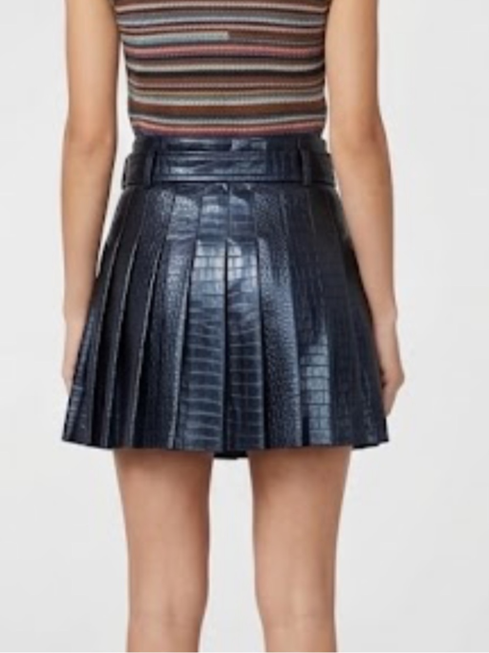 Ramy Brook Natalia Faux Leather Pleated Mini Belted Skirt Blue Size Small NWOT - Picture 2 of 8